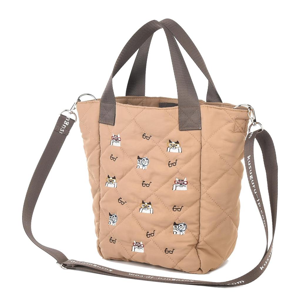 [Kusuguru Japan] Water-Repellent Polyester Quilted 2-Way Bag, Nekomaruke MC