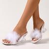 New simple high-heeled women's cool slippers, fashionable one-word thick-heeled crystal and cool slippers, sandals.
