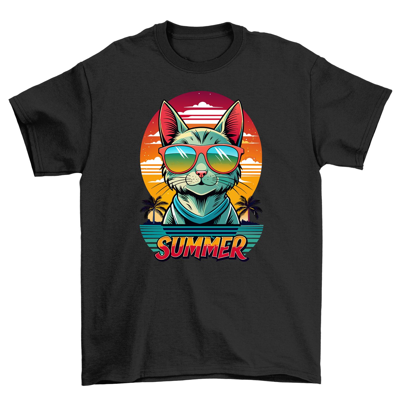 Summer_95 Cat Vibes - Hilarious Cat in Shades Design! Fun T-Shirt Mens Womens Tees Top, Unisex Printe XL