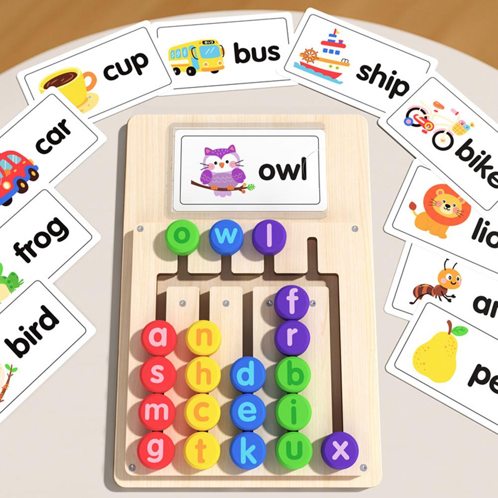 Wooden Word Spelling Games With Word Flash Card Montessori Educational Learning Toys Present For Preschool Kindergarten