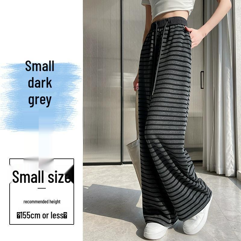 

Женские ретро полосатые повседневные брюки с эластичной талией - Черно-белые брюки в пол для осени/весны. M (96-105 lbs)