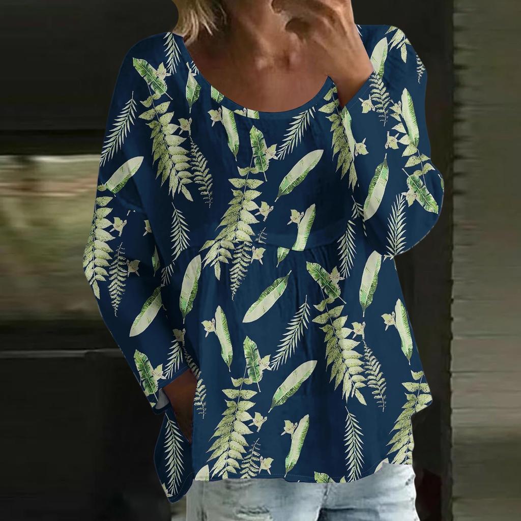 Damen Casual Mode Locker Rundhals Blumenmuster Langarm Oberteil
