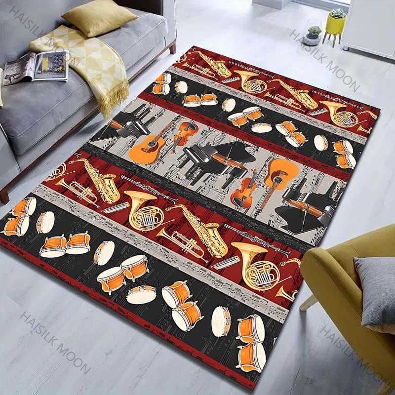 Various Instruments Piano, Drums, Guitar Print for Carpet Living Room Bedroom Bedside Floor Mat Modern Home Fashion Area Rug