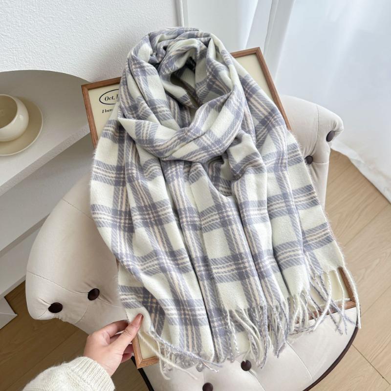 

Autumn and winter gentle high-end plaid scarf girls dry rose pink scarf imitation cashmere fringed scarf 66-180cm