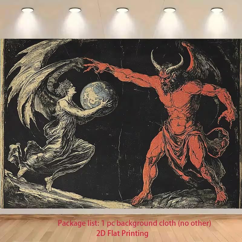 

2D Vintage Engraving Demon Backdrop for Occult & Myth Event Decor 47.2x31.5inch/120*80cm