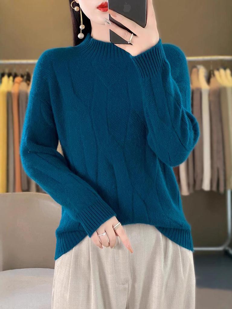 Women's Wool Blend High Neck Chunky Knit Sweater - Warm, Thick, Skin-Friendly Autumn/Winter Ready-to-Wear Arrival