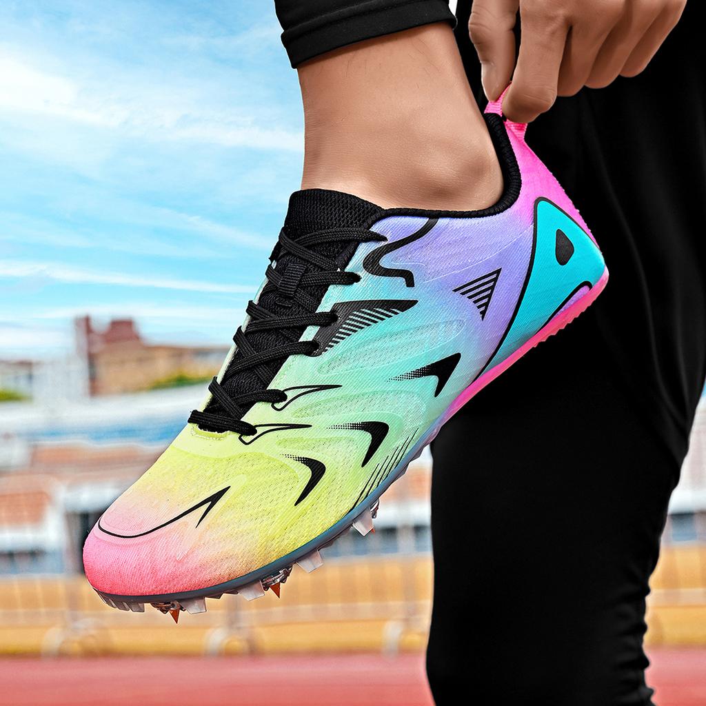 Herren Damen Laufschuhe mit Spikes Professionelle Laufschuhe Sprintschuhe Weiches Feld Rutschfest Athletische Nägel Rennen Rennsport Weitsprung Leichtgewicht