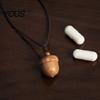 Natural Sandalwood Box Wood Acorn Pendant Necklace, Wooden Pill Box, Essential Oil Diffuser, Compact Vitamin Organizer Portable Mini Case Hanging
