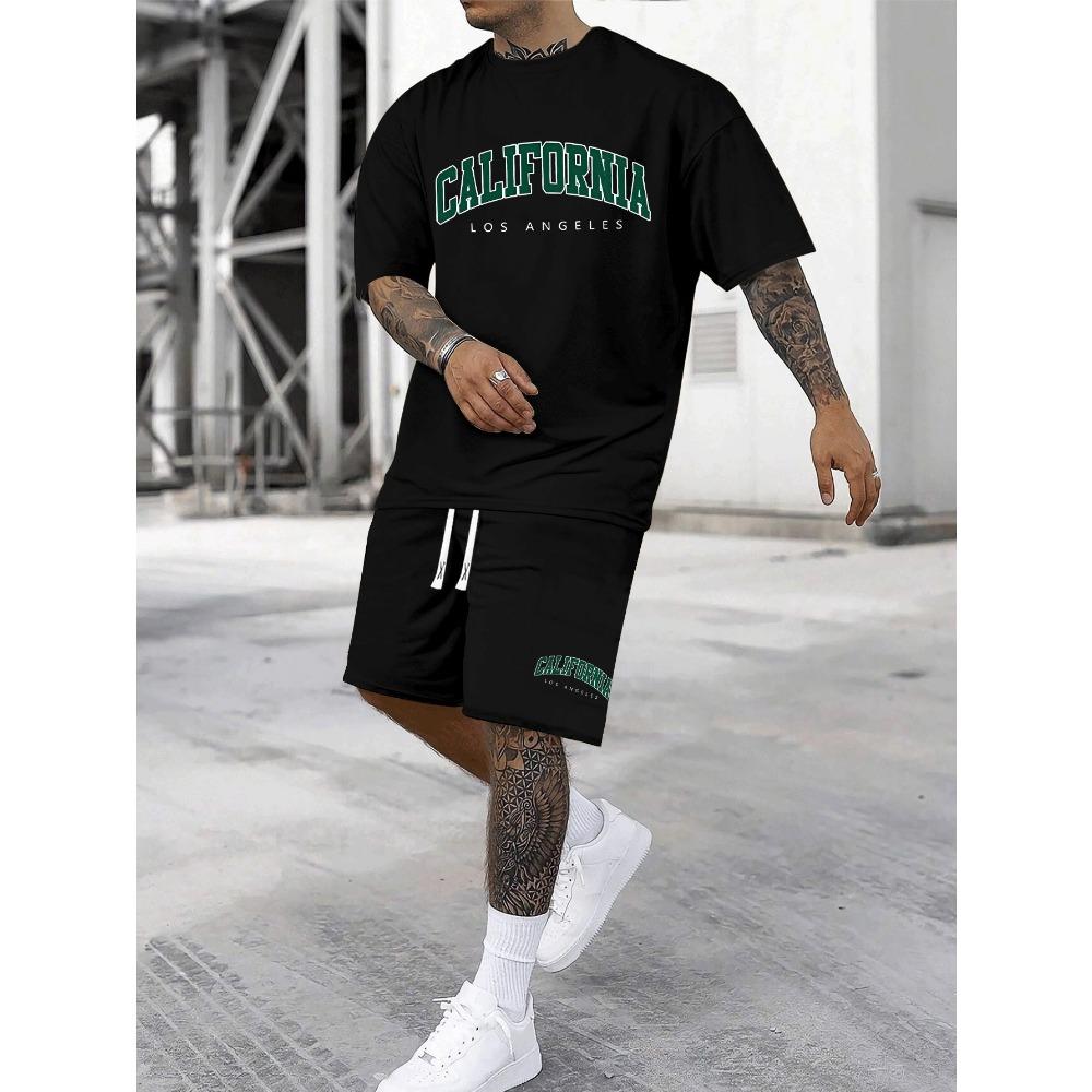 New York Men's Short-Sleeve T-Shirt and Shorts Set Relaxed-Fit Casual T-Shirt Creative Streetwear T-Shirt Unique Casual Apparel