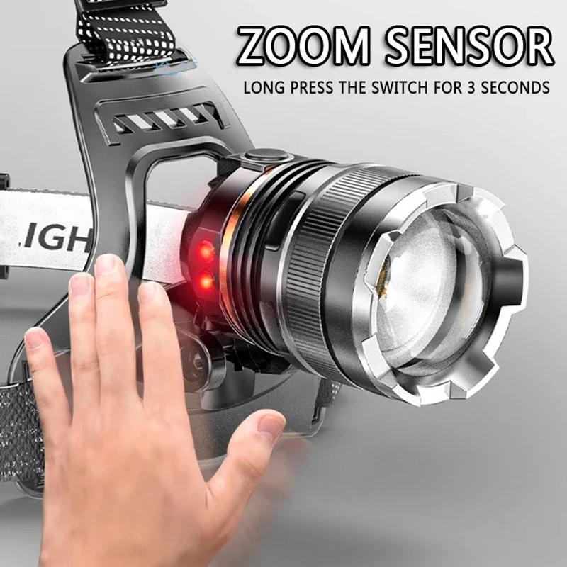 Powerful LED Headlamp Rechargeable Head Lamp Fishing Searching Camping Head Flashlight with Sensor  or NO Sensor  Use 2*18650