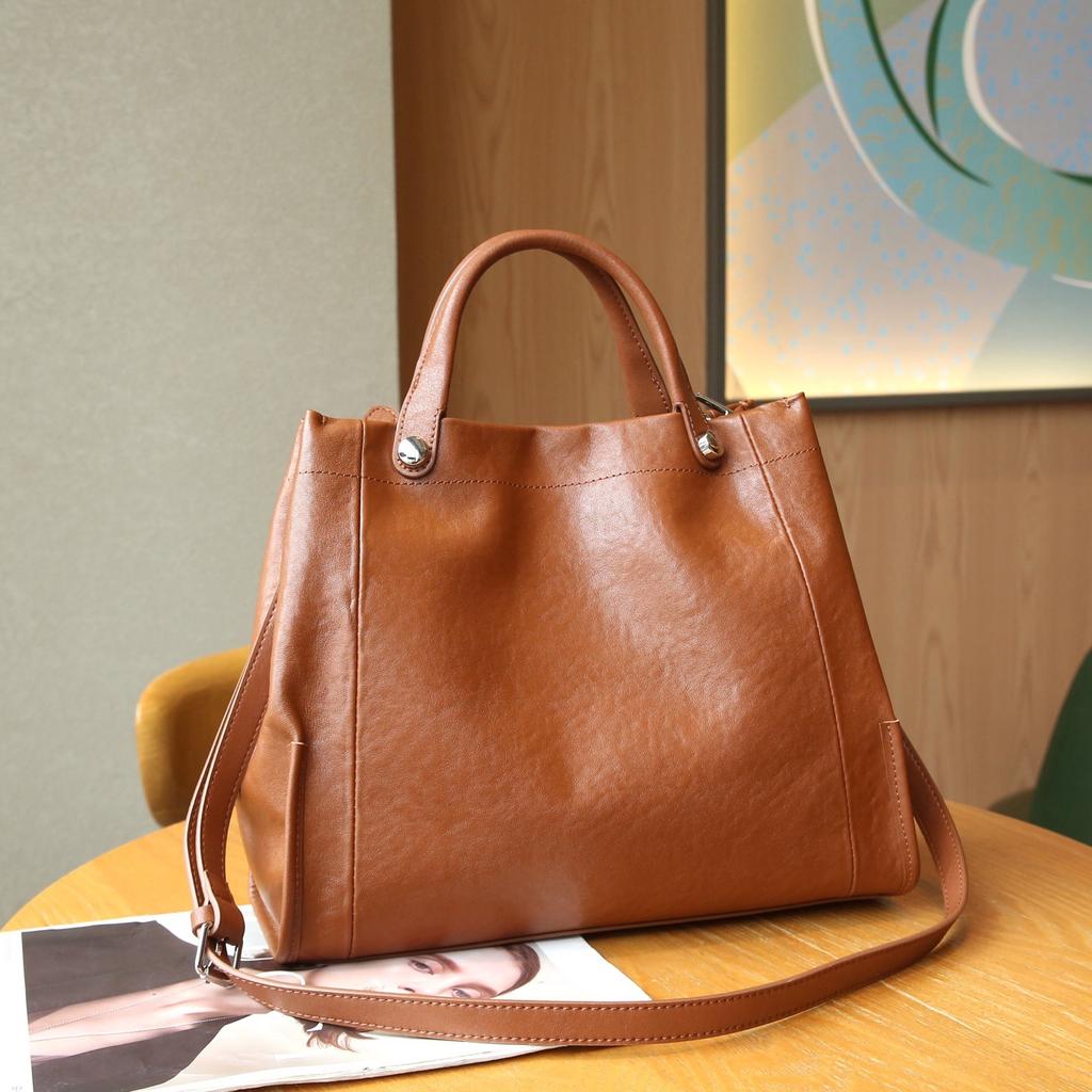 First Layer Cowhide New Genuine Leather Women's Bag Fashion Trend Tote Bag Shoulder Bag Large Capacity Handbag