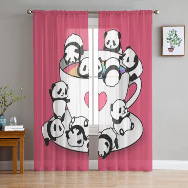Mond Nachthimmel Panda Stern Chiffon Gardinen für Wohnzimmer Schlafzimmer Home Dekoration Fenster Voiles Tüll Vorhang