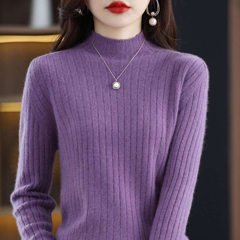 TIFICY Women s Fashion Casual Fall Winter Solid Color Print Long Sleeve Half Turtleneck Tops Women s Clothing Woolen Knitwear Sweaters S