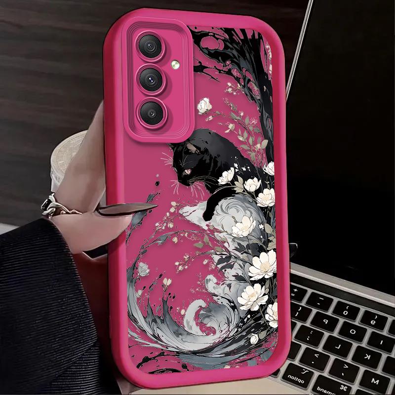 Art Splash-ink Cat Soft Case For Samsung Galaxy A54 A05 A05S A34 A24 A14 A53 A33 A23 A13 A52 A52S A32 A22 A12 A71 A51 A31 A50