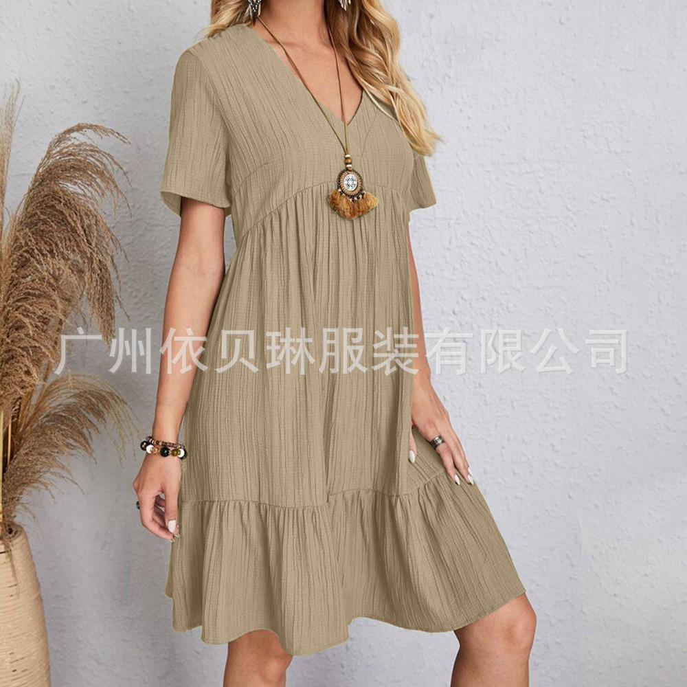 Vestido Feminino de Verão Solto Casual Manga Curta Cintura Elegante