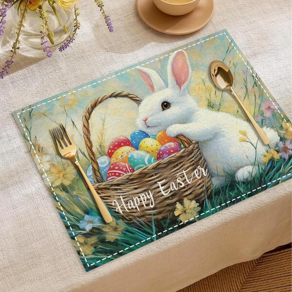 1PC Easter Bunny and Egg Pattern, Heat Resistant, Dirt Resistant, Easy To Clean Placemat, Table Festive Party Decoration