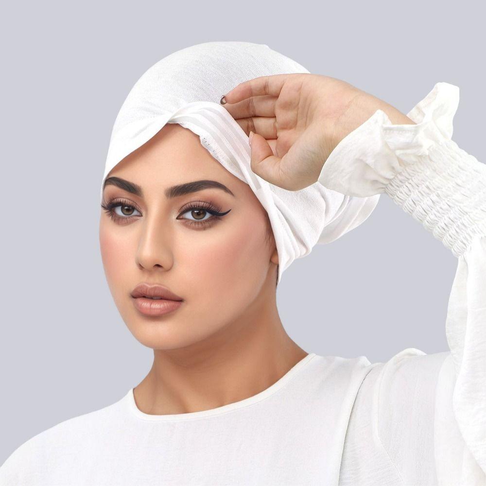 Solid Color Muslim Hijab Cap Antislip Strips Instant Wear Elastic Turban Hat Stretch Material Breathable Turban Hat Islamic Wear