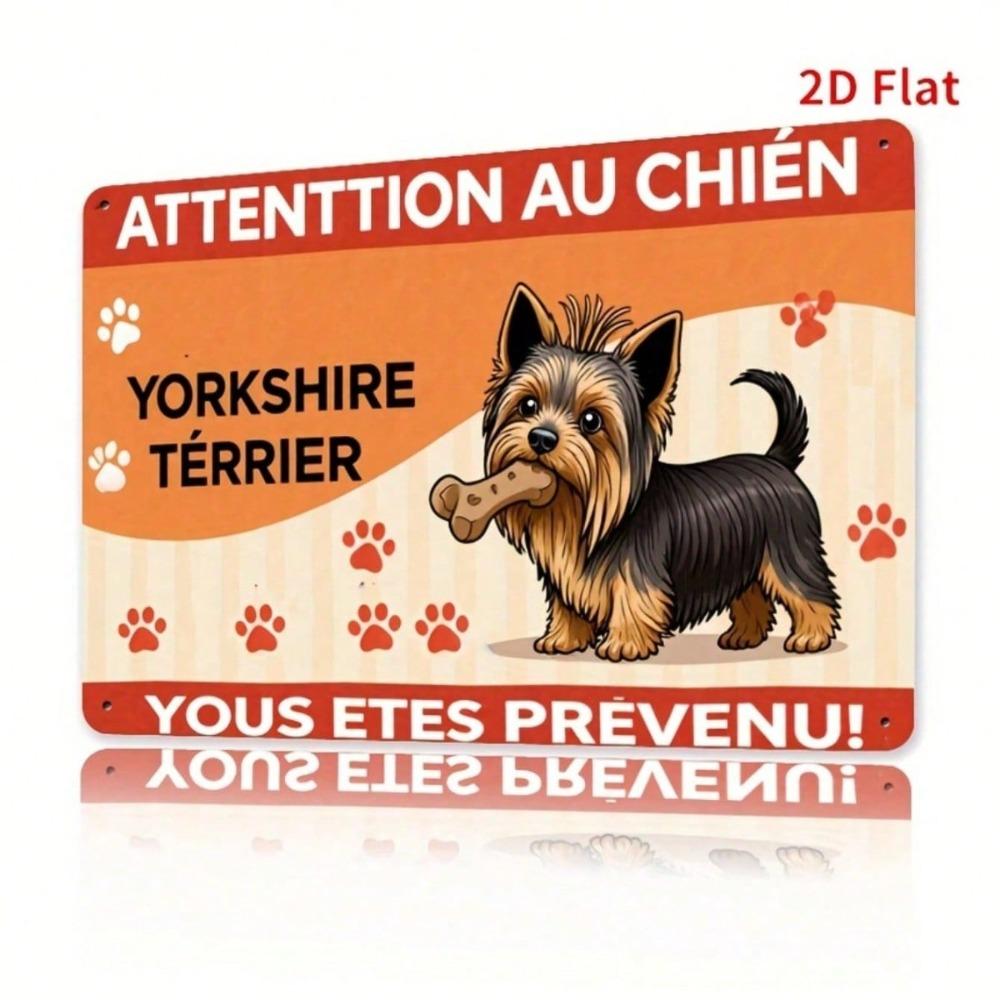 Vintage Yorkshire Terrier Warning Sign 8x12in, Retro Funny Caution Dog Tin Plaque, 2D Flat Metal Wall Art for Porch Garage Home Decor