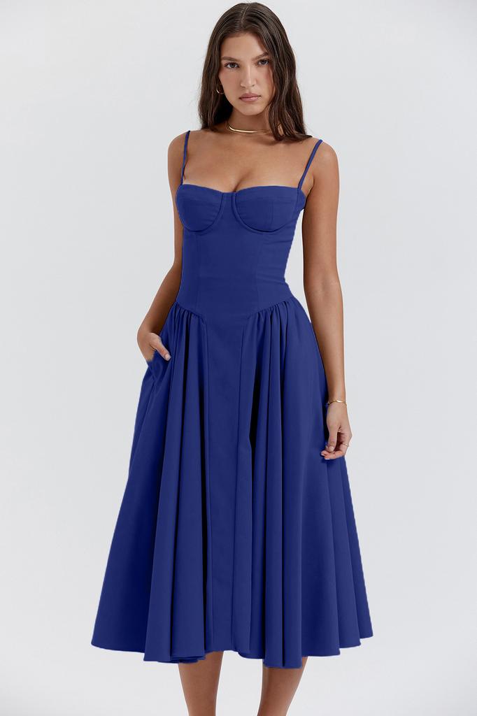 Summer skirt new retro long dress court style dopamine wear suspender dress women