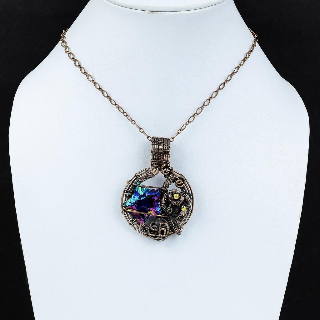 Titanium Druzy Pendant Copper Wire Wrapped Pendant Natural Gemstone Pendant Handmade Copper Wire Jewelry Gift For Him Latest Design Pendant