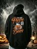 Halloween Costume, I'Just Here The Boos Drinking Wine Pumpkin And Skull Print, Fashionable American Street Style Loose Hooded Swea