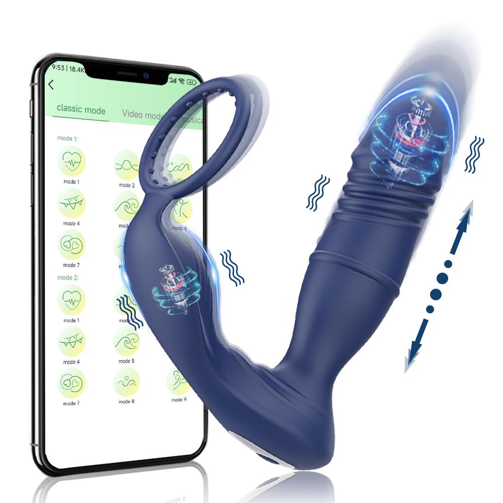 Erkek İtici Vibratör Prostat Masaj Aleti APP Kontrollü Vibratör Erkekler İçin Gecikmiş Boşalma Mantar Halkası Anal Fiş Seks Oyuncağı Yetişkin İçin