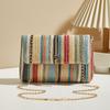 Borsa a tracolla chic a righe arcobaleno in paglia per donna, tracolla regolabile, chiusura magnetica, accento con nappa, portamonete quadrato