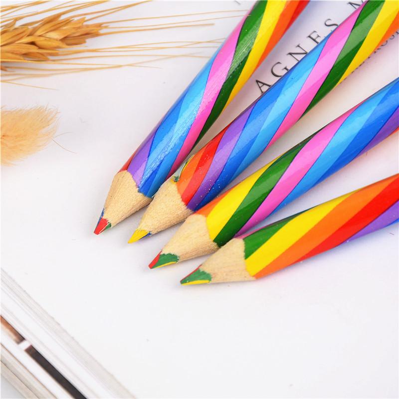 Lápiz Arcoíris Creativo Lindo de 4 Colores Mismo Núcleo de Madera Papelería de Dibujo para Niños Regalo