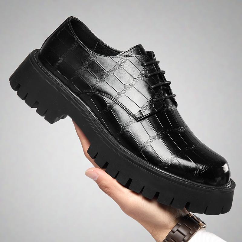 

Thick Bottom Increase Casual Genuine Leather Men Work Shoes Low Top Big Head Short Boots Platform Mid Heel Mens Designer Shoes 38