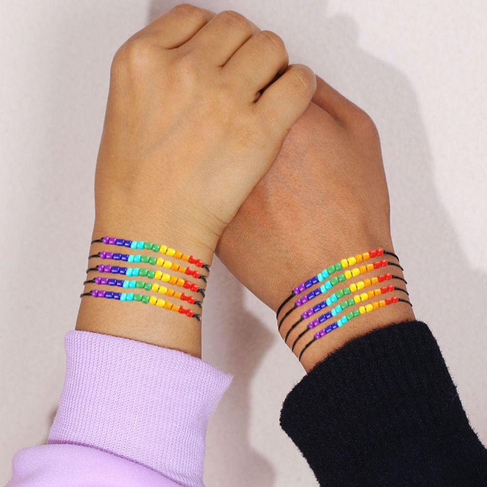 3Pcs/set Boho Couple Bracelet Love Heart Friendship Braided Rope Rainbow Beaded Bracelet  Party
