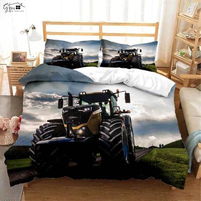 Farma Fajny Traktor Drukowany 3D Poszwa na Kołdrę Zestaw Pościeli Poszwa na Kołdrę Poszewka Trzyczęściowy Zestaw 100% Poliester