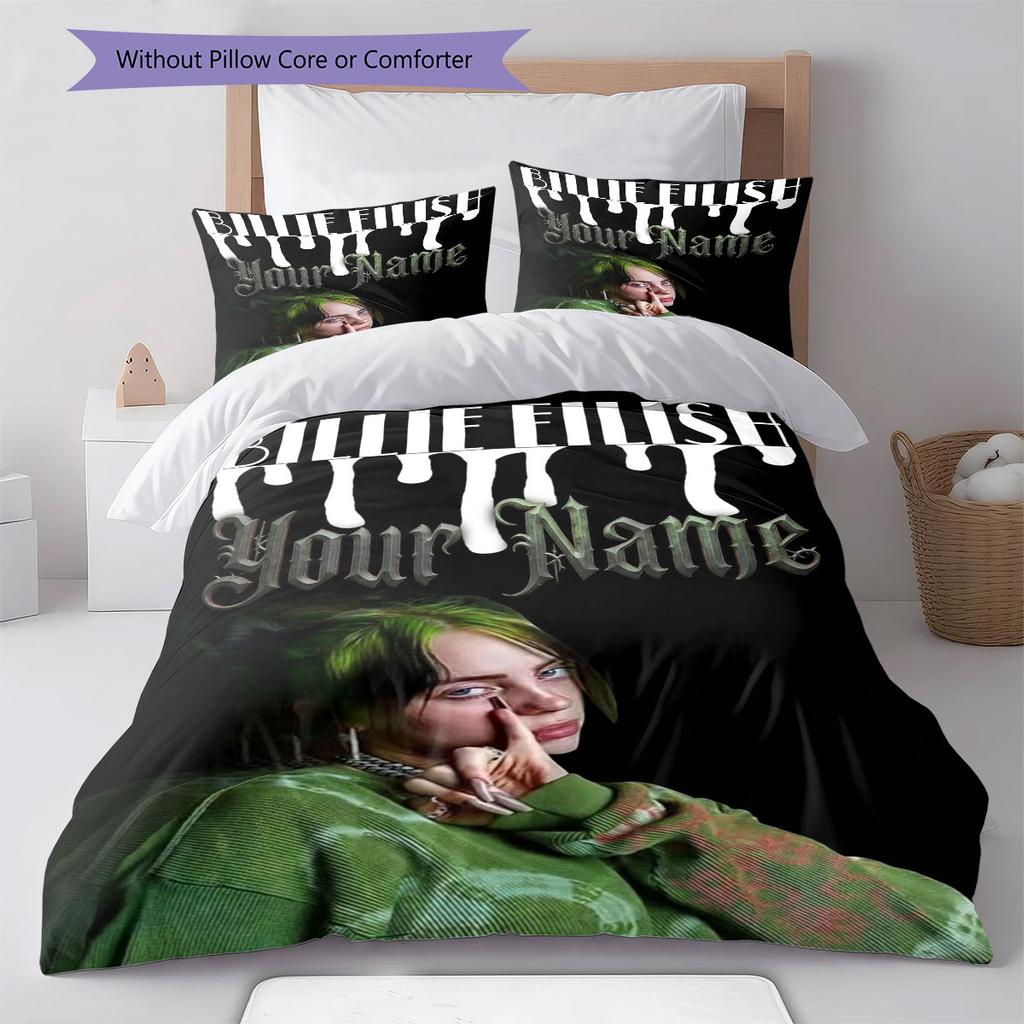 Billie Eilish Custom Name Pattern Bedding,Quilt Set Quilt Cover Pillowcase Home Birthday Gift(1 * Duvet Cover + 2 * Pillowcase, Without Core)