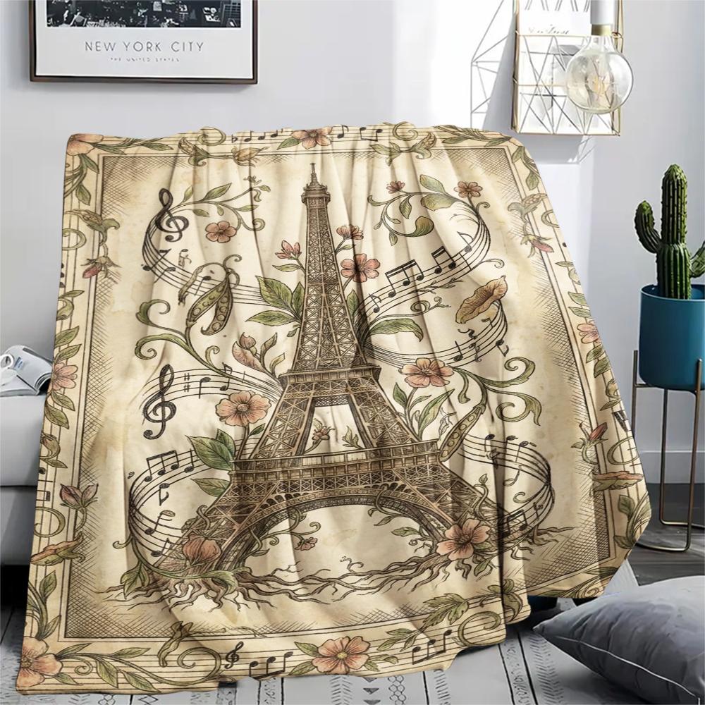 Paris Eiffel Tower Print Flannel Blanket, High Quality Comfortable for All Seasons, Home Decor, Warmth and Comfort, Perfect for Christmas Gifts95