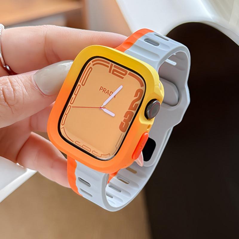 

Silicone Case+Strap For Apple Watch Ultra 2 49mm Series 10 42mm 46mm 44mm Contrast Color Sports Strap 40mm 45mm 41mm Cove For IWatch Series 8 9 7 40mm 41mm