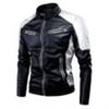 Mens PU Leather Biker Jacket With Stand Collar Retro Patchwork Design Warm Casual Outerwear Winter