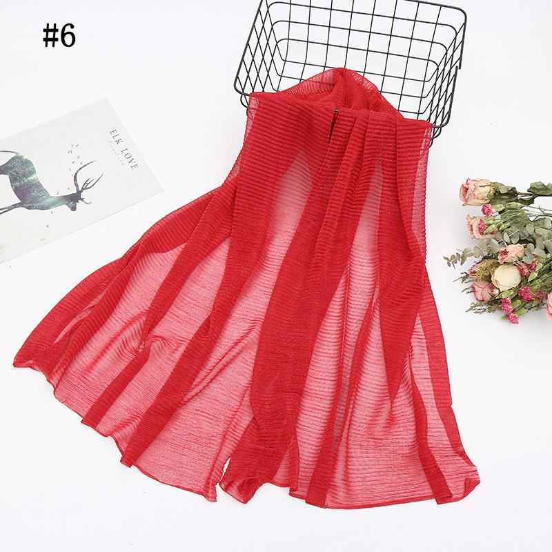 Solid Color Pleated Hijab Scarf Elegant Sparkly Head Wrap Women Casual Windproof Shawl Bandana Outdoor Travel Beach Towel