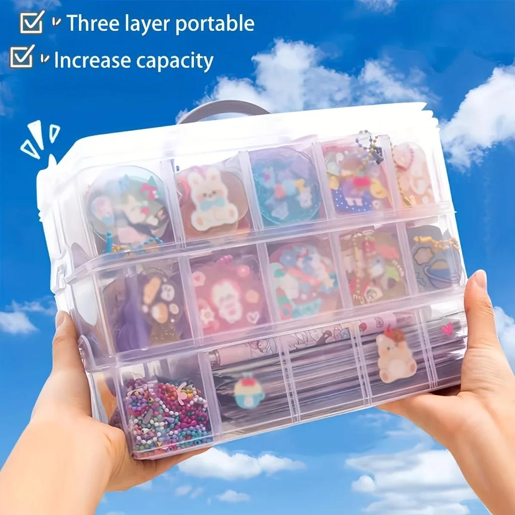 3-layer 18 Grid Transparent Jewelry and Toy Storage Box, Jewelry Earrings, Rings, LEGO Toy Organizer Box