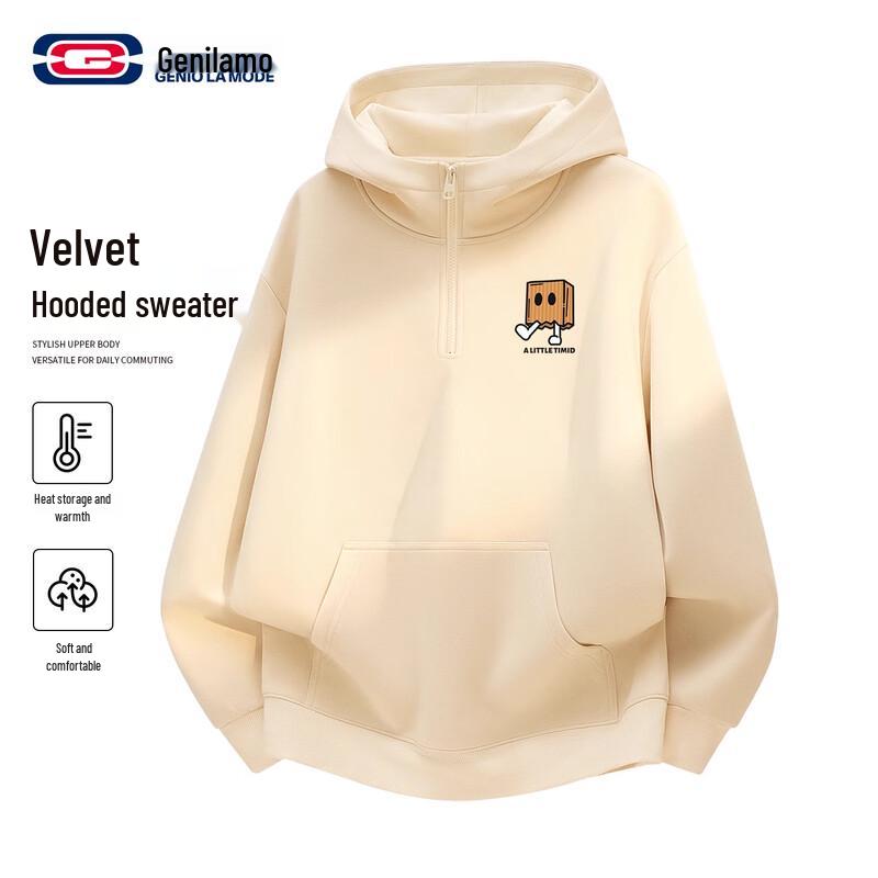 GENIOLAMODE Мужской флисовый пуловер с капюшоном на молнии до середины 3XL