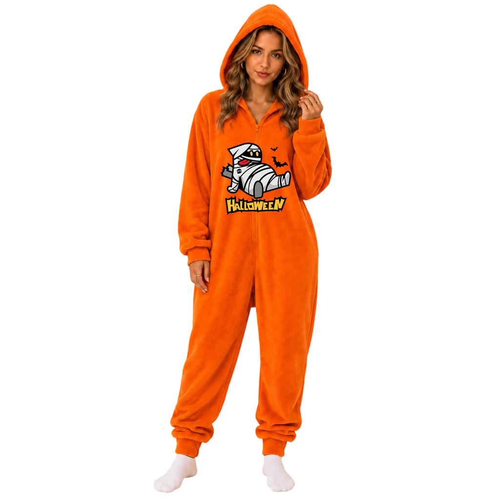 Dames Halloween Flanel Print Jumpsuit Loungewear Set