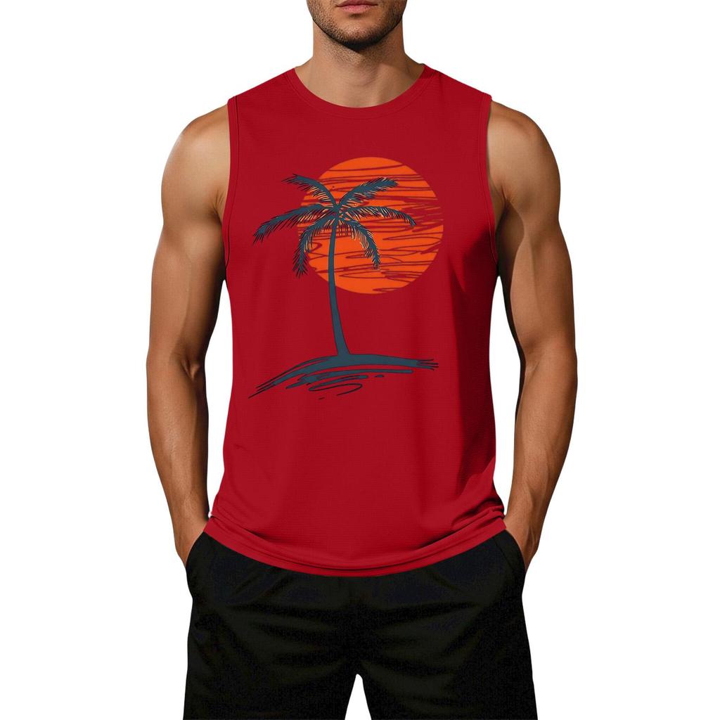 Men Sleeveless Casual Tank Top Loose Fit Flag Graphic Print Summer Beachwear Muscle Shirt