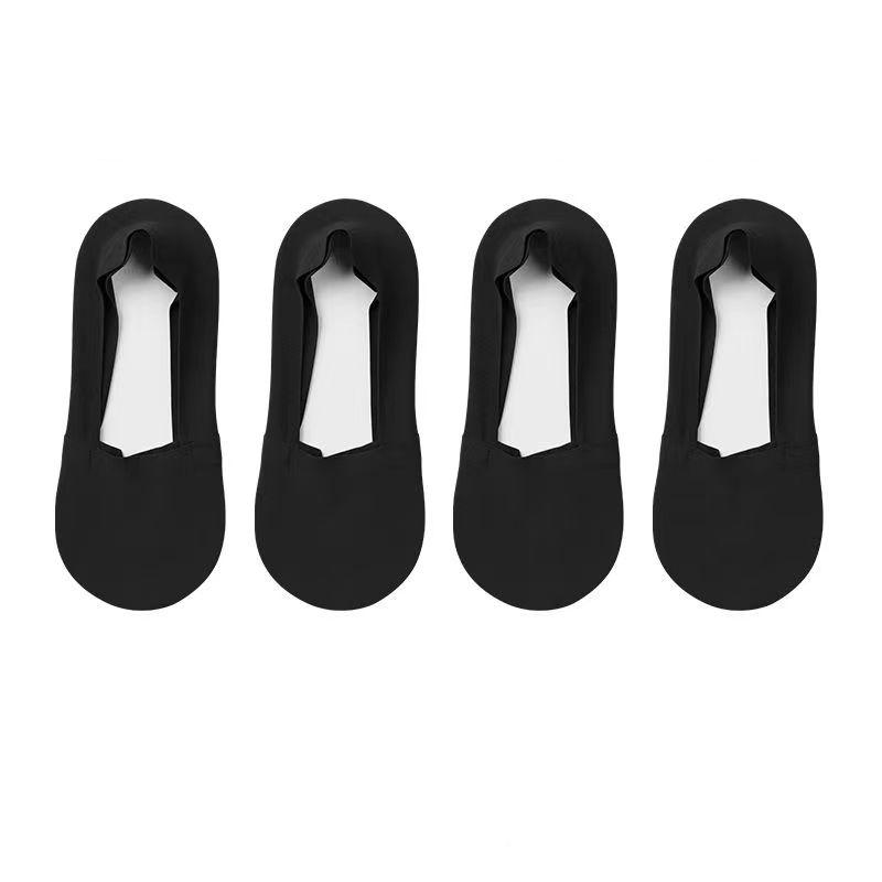 4 Paar Damen Flache Unsichtbare Eis-Seide Bootssocken Bonbonfarben Dünn Atmungsaktiv Silikon Rutschfest Baumwollsocken