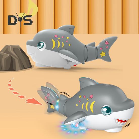 Electric Blowing Ball Shark Toy with Music Light Swing Tail Walking Shark Toy Educational Sea Animal Crawling Toy Toddlers Boys Girls Gift