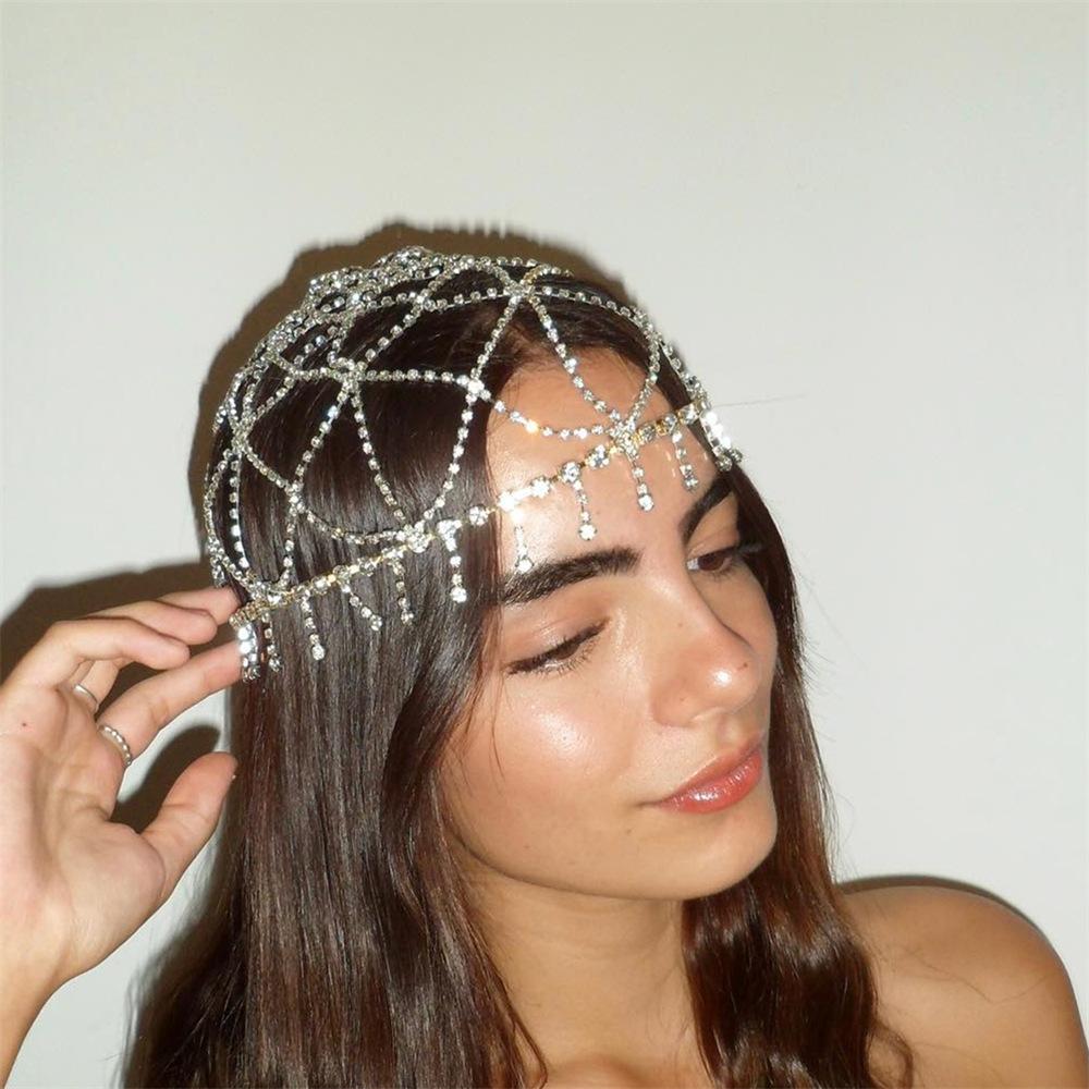 Cross-Border Hot Selling Accessories Mesh Rhinestone Hair Chain Temperament Trend Full European and American Wholesale