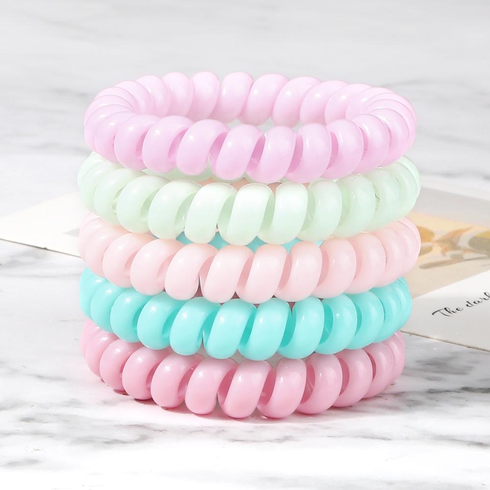 

5 шт./набор Эластичные конфетные цвета Телефонный провод Простые женские резинки для волос Веревка для волос для детей Девочек Скранчи Повязка на голову Жевательная резинка Подарки 5PCS