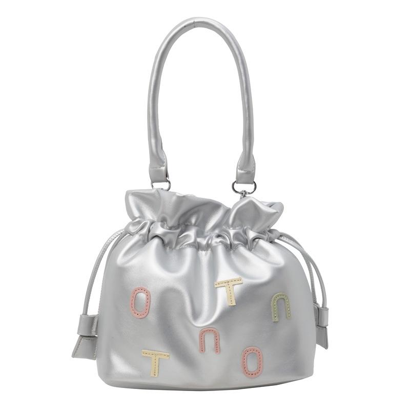 

Маленькая сумка Женская плиссированная сумка через плечо Сумка-ведро серебряный