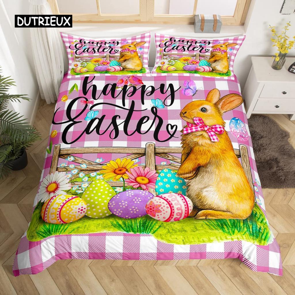 Poszewka na kołdrę z krasnalem i jajkami wielkanocnymi, zestaw pościeli z motylami i tulipanami, mikrofibra, tęcza, deska drewniana, kawaii, poszwa na kołdrę z krasnalem