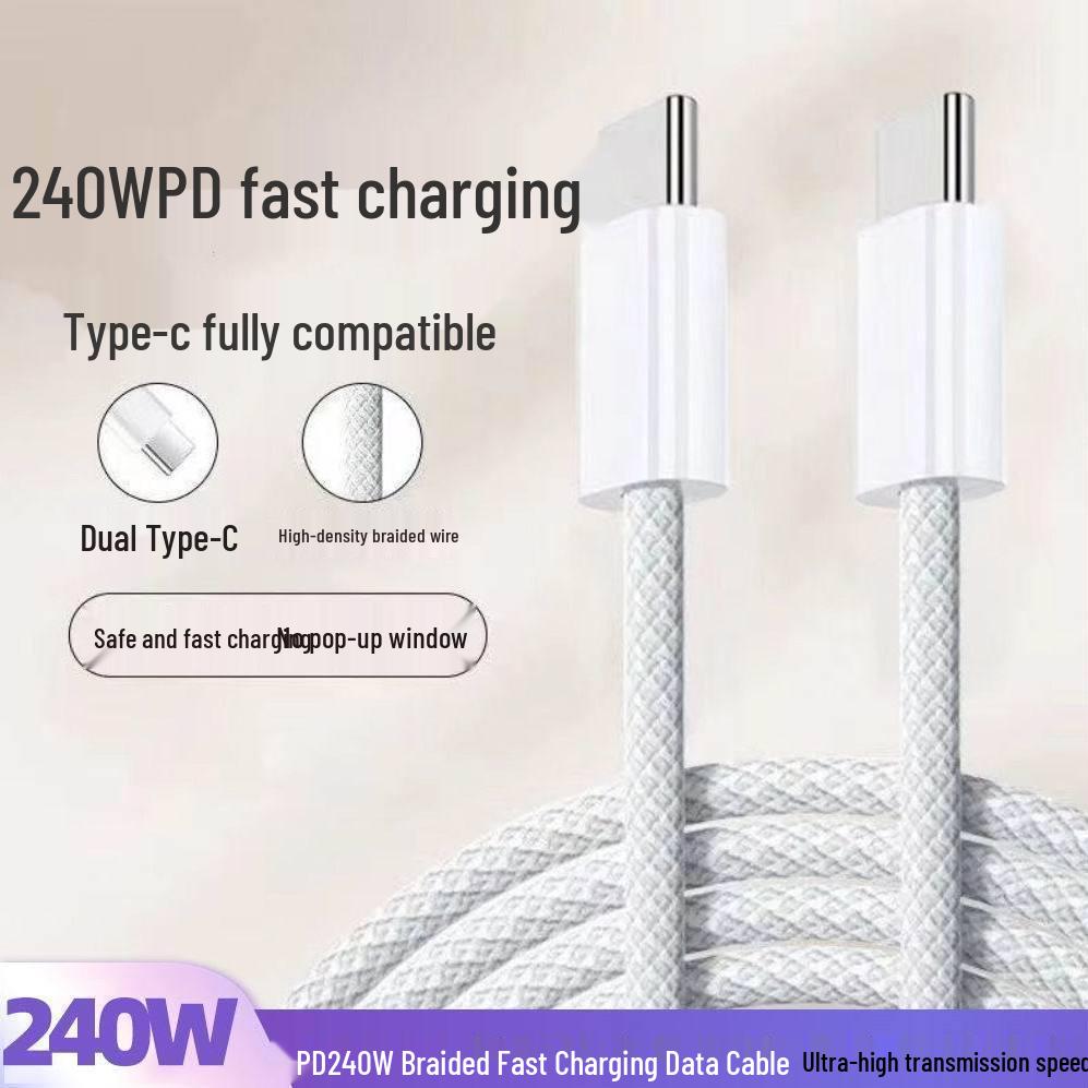 240W Pure Copper Dual-C Fast Charging Cable for Apple, Huawei, Xiaomi Phones & Tablets
