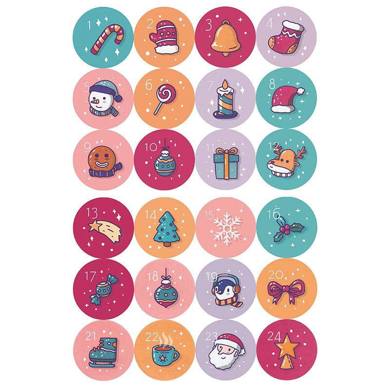 24Pcs/sheet Christmas Advent Calendar Number Sticker DIY Cookie Candy Packaging Sticker Gift Bag Wrapping Seal Dot Label