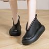 Fashion Round Toe Thick Sole Leather Casual Platform Women's Shoes Retro Top Cowhide Ankle Boots Pure Handmade Single Cool Boots