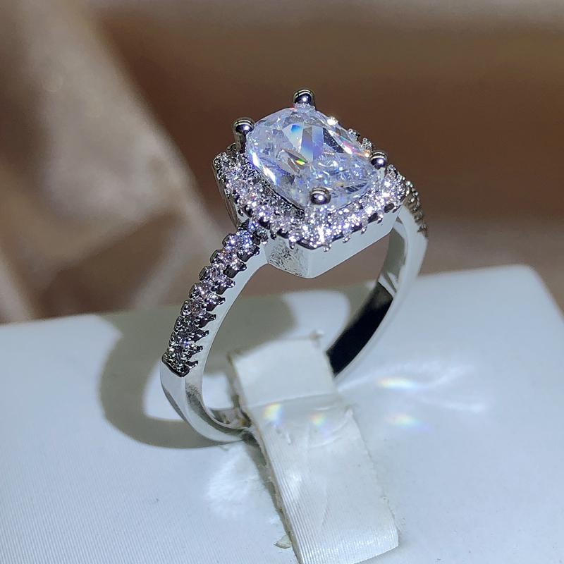 New Classic Square White Zirconia Ring Female 925 Stamp Fashion Party Wedding Proposal Jewelry Gift